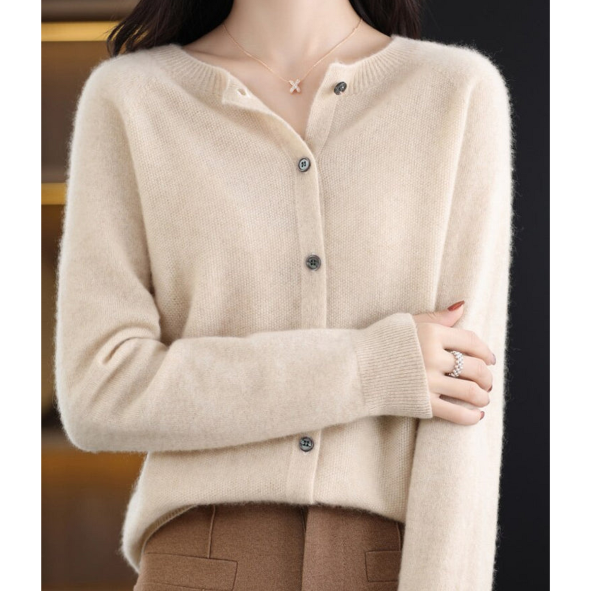 Women's Knit Cardigan – Crew-Neck Button-Front Cardigan