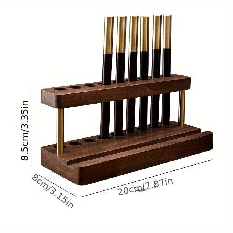 Walnut Desk Organiser – 10-Slot Pen & Phone Holder