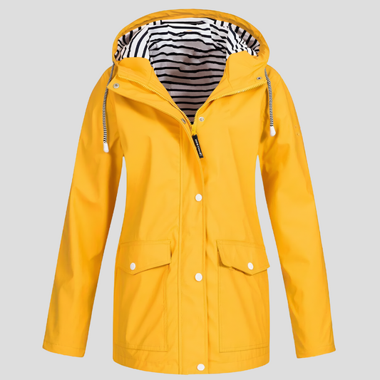 Women's yellow waterproof windproof hooded rain jacket