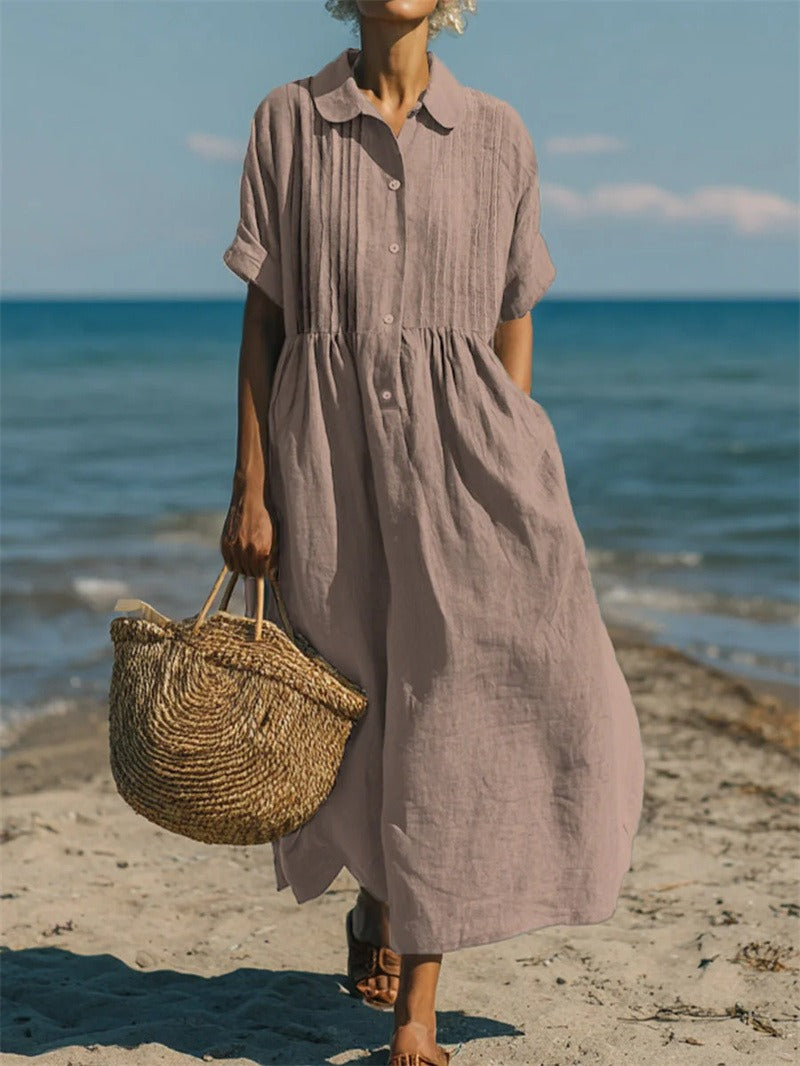 Women's collared button-front cotton midi shirt dress