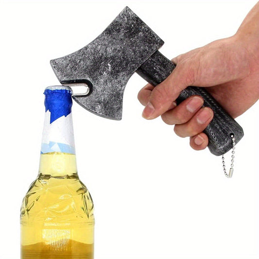 Novelty axe-shaped bottle opener with textured grip