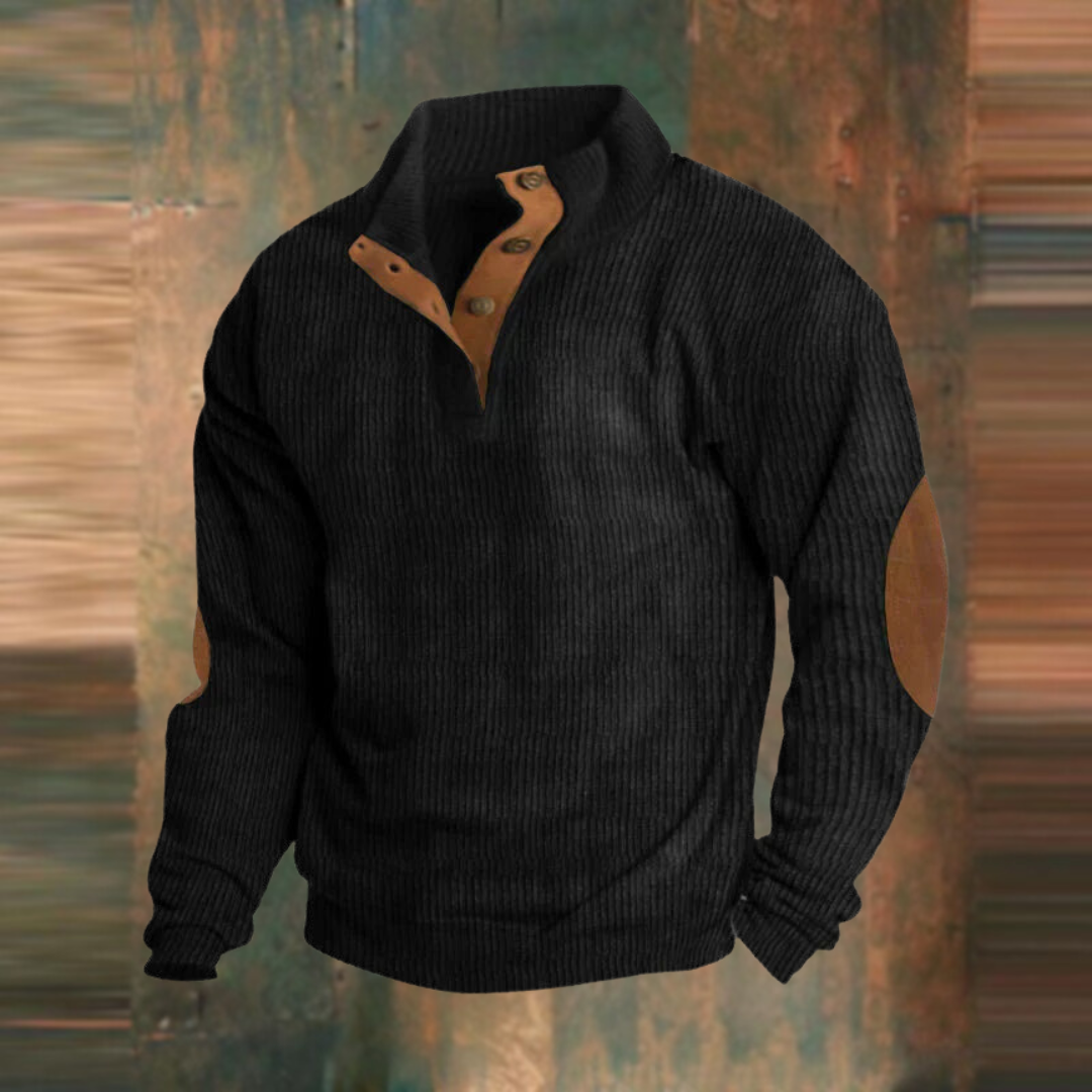 Men's Ribbed Jumper – Button-Collar Knit Pullover