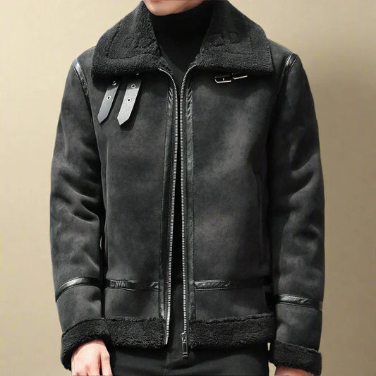 Men's suede belted long coat - front