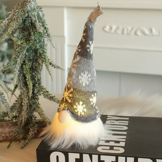 Lit Nordic Christmas gnome with knitted hat