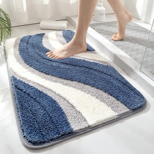 Soft wave design non-slip microfibre bath mat