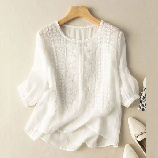Women's embroidered floral relaxed blouse