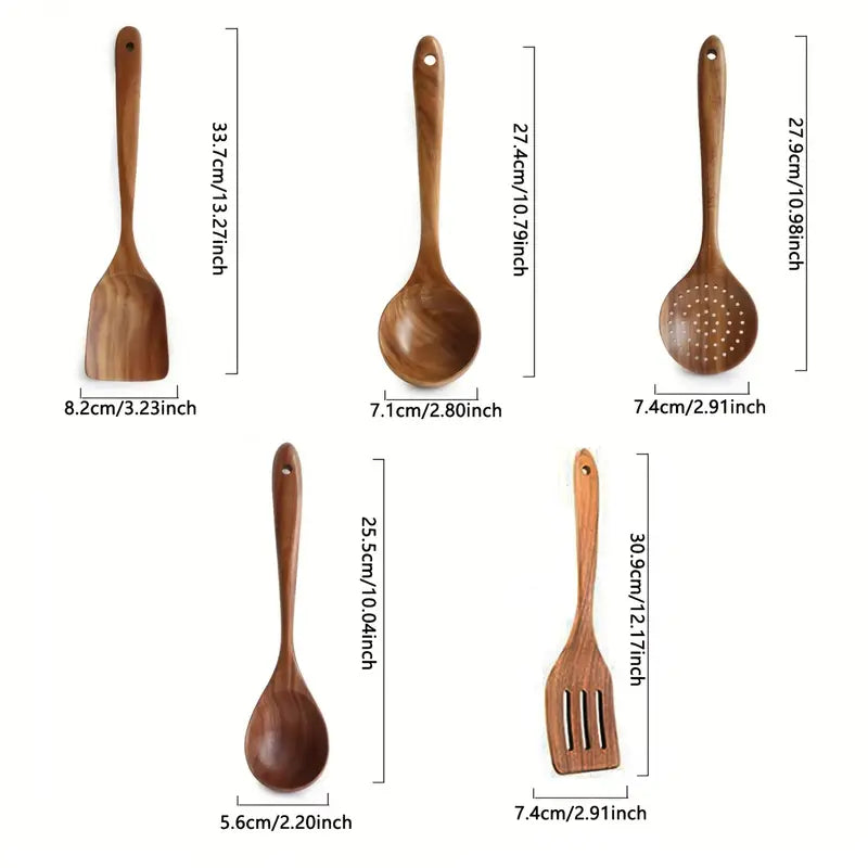 5-Piece Teak Wood Kitchen Utensil Set