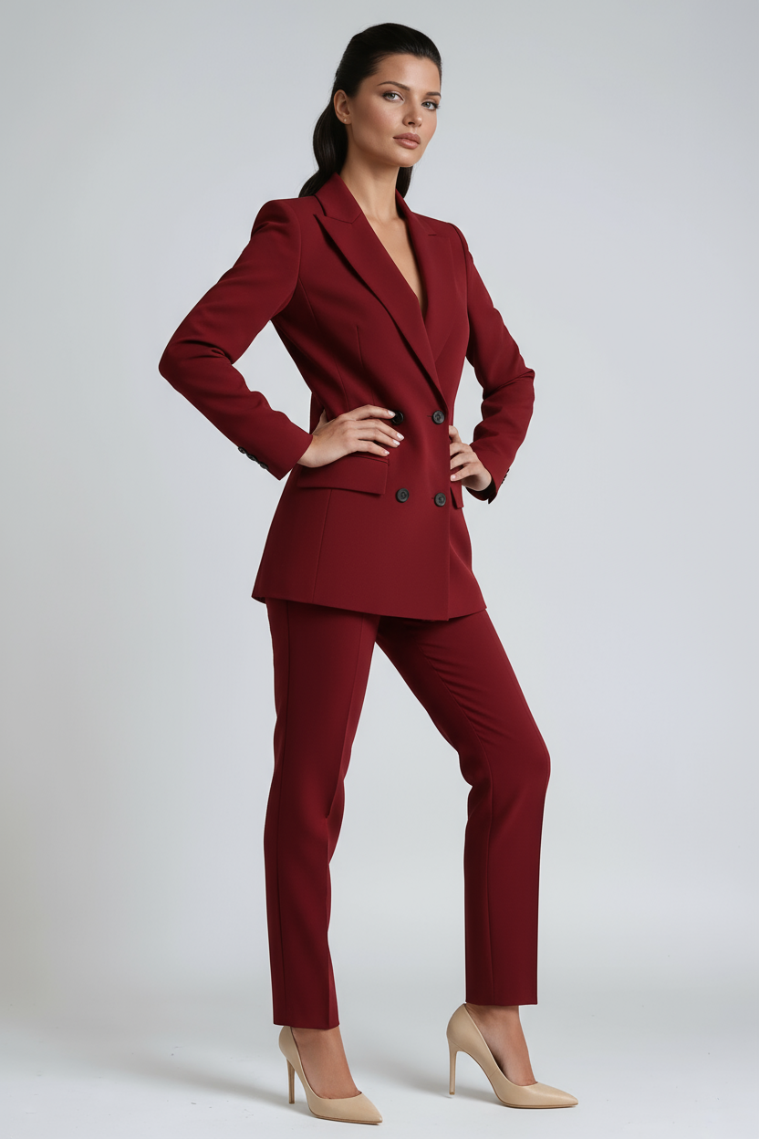 Women's double-breasted two-piece blazer suit in a tailored fit