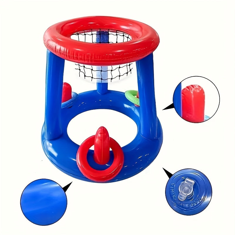 Inflatable floating pool basketball hoop set