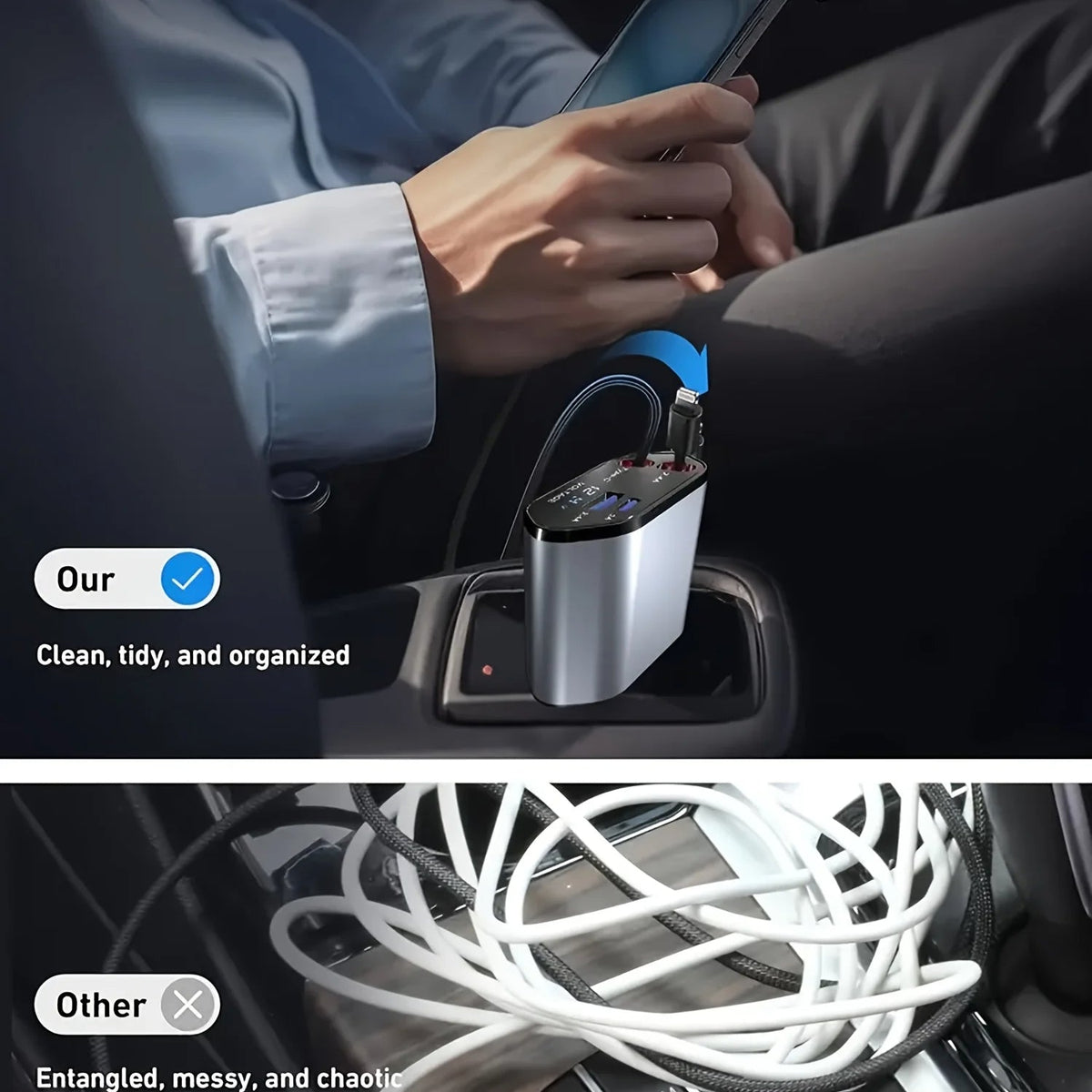 Car Charger – Foldable 120W USB-C & USB-A Fast Charger
