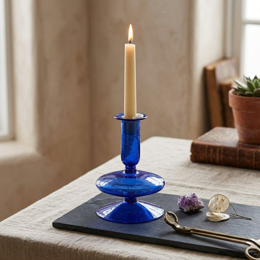 Sculptural glass taper candle holder