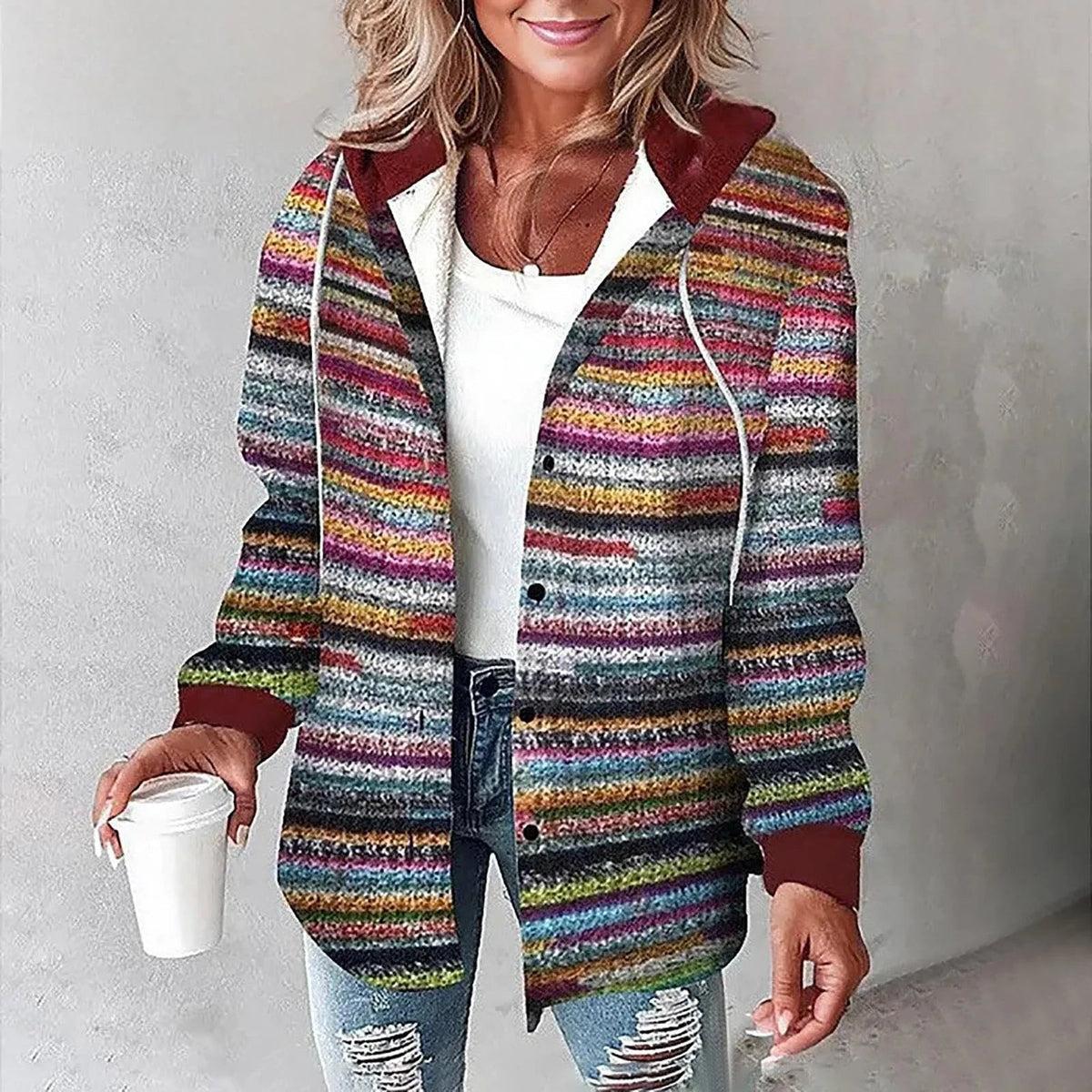 Women's Check Shacket – Casual Hooded Winter Overshirt