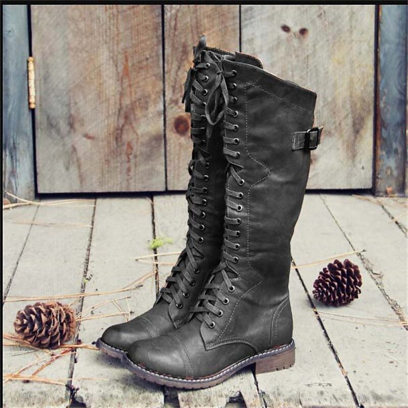 Women's Lace-Up Boots – Tall Riding-Style Knee-High Boots