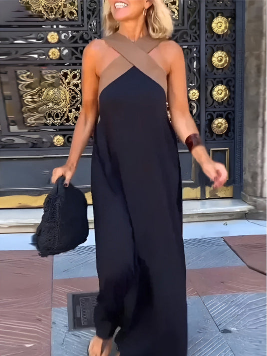 Women's crossover V-neck maxi dress - front