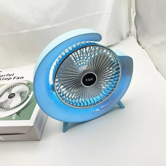 Portable rechargeable LED desk fan with colour lighting