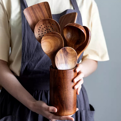Teak Wood Kitchen Utensil Set – Eco-Friendly 5-Piece Cooking Tools