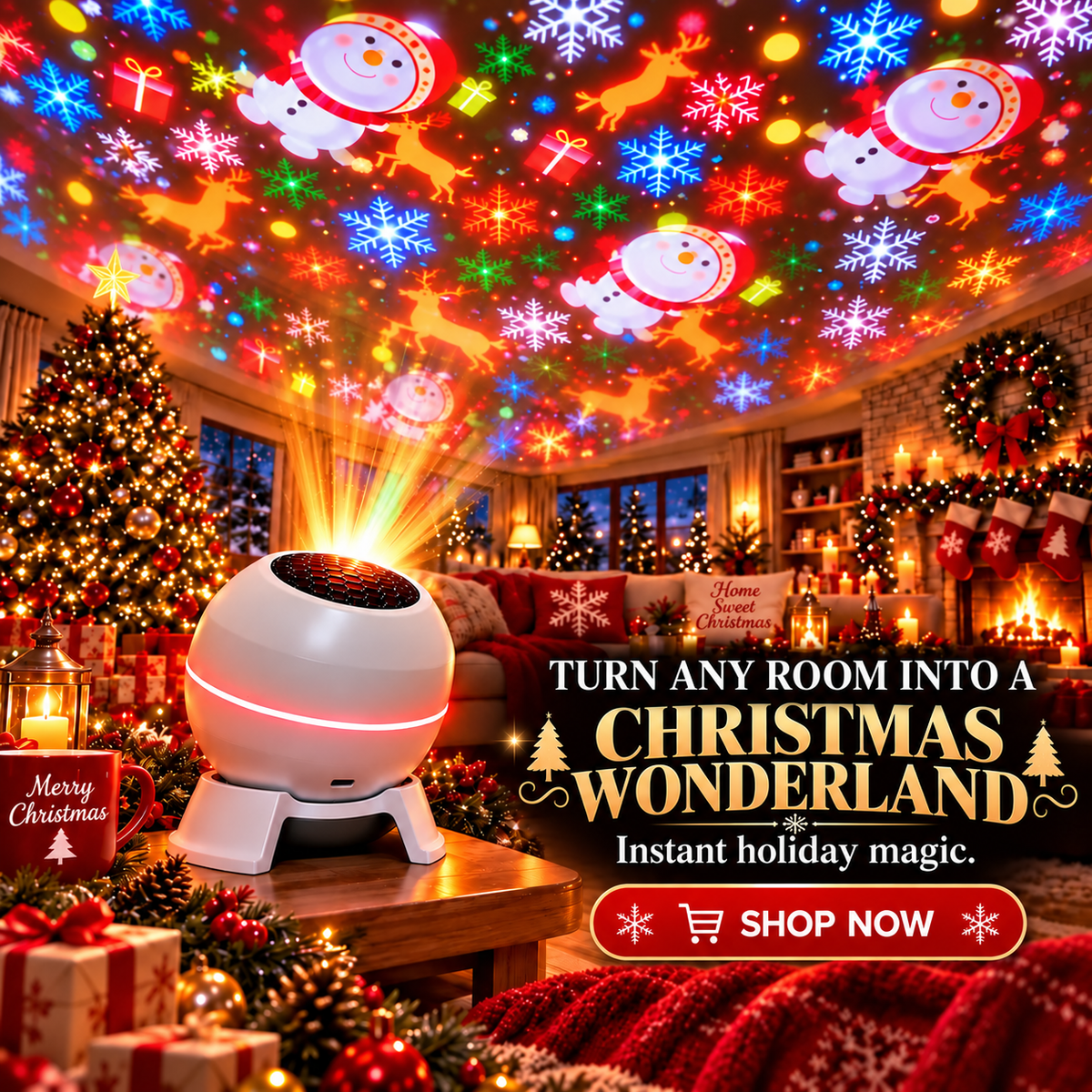 Christmas Light Projector – Moving Festive Motifs with USB