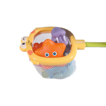 Bath toy set with floating sea animals and nets