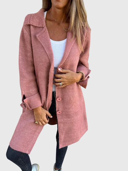 Women's tailored button blazer in pink, elegant wool-blend