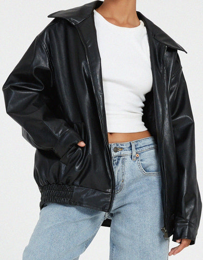 Women's casual faux leather jacket