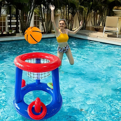 Inflatable Pool Basketball Set – Floating Hoop with Ball & Rings
