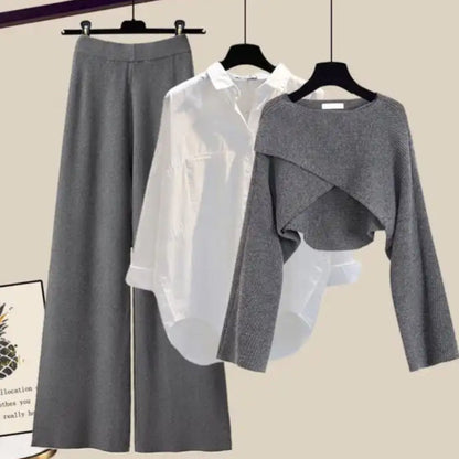 Women's Knit Co-Ord – Three-Piece Jumper, Shirt & Trouser Set