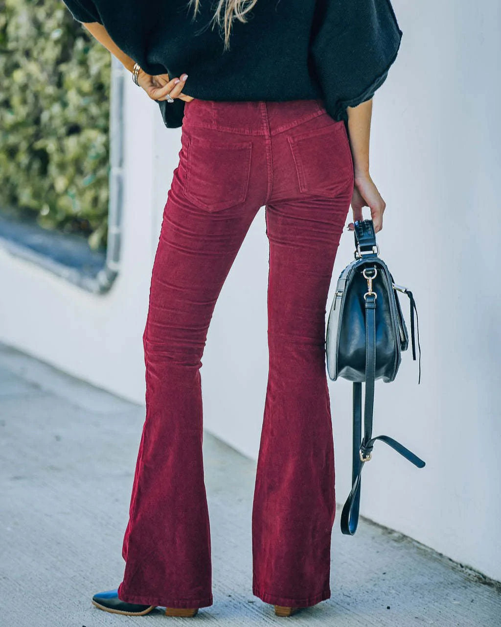 Women's textured cord flare trousers