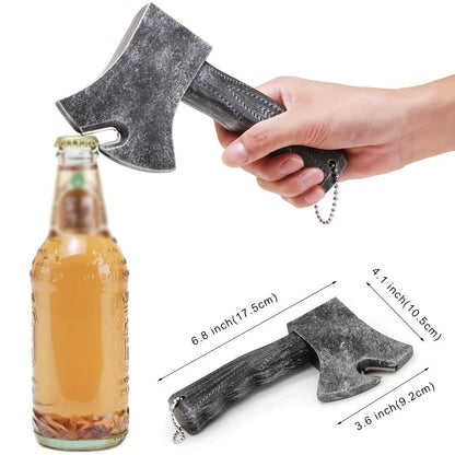 Novelty axe-shaped bottle opener with textured grip