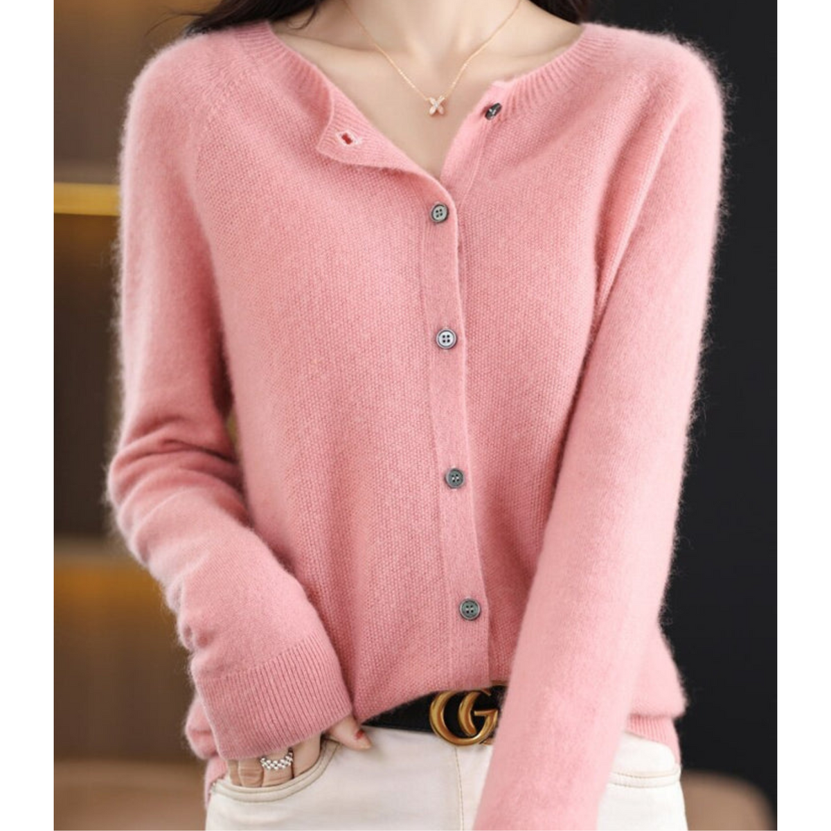 Women's Knit Cardigan – Crew-Neck Button-Front Cardigan