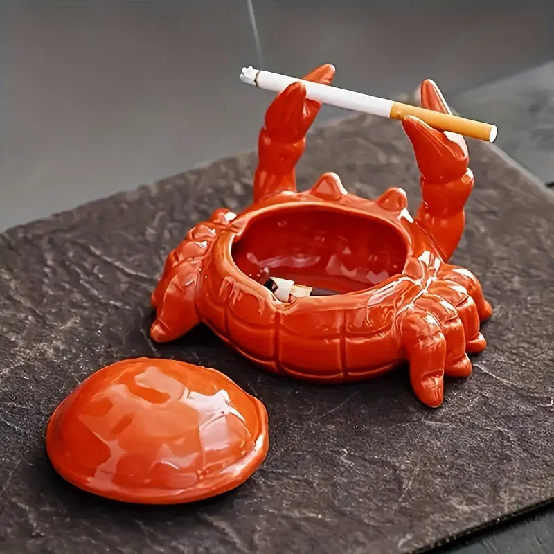 Crab-Shaped Ashtray with Lid – Novelty Lidded Ashtray