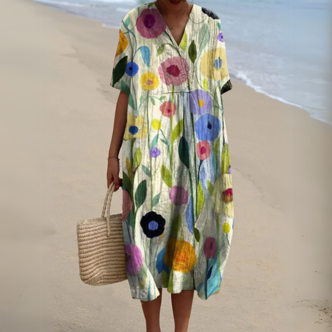 Floral V-Neck Summer Dress – Multicolour Maxi Dress