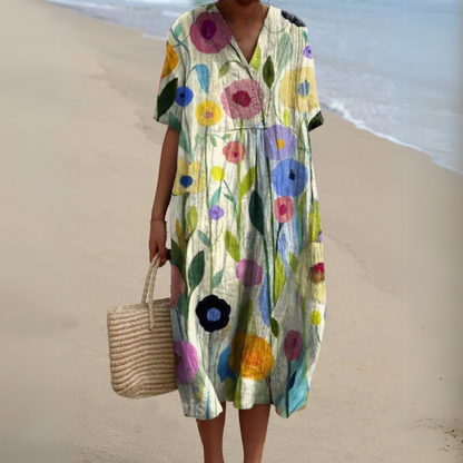 Floral V-Neck Summer Dress – Multicolour Maxi Dress