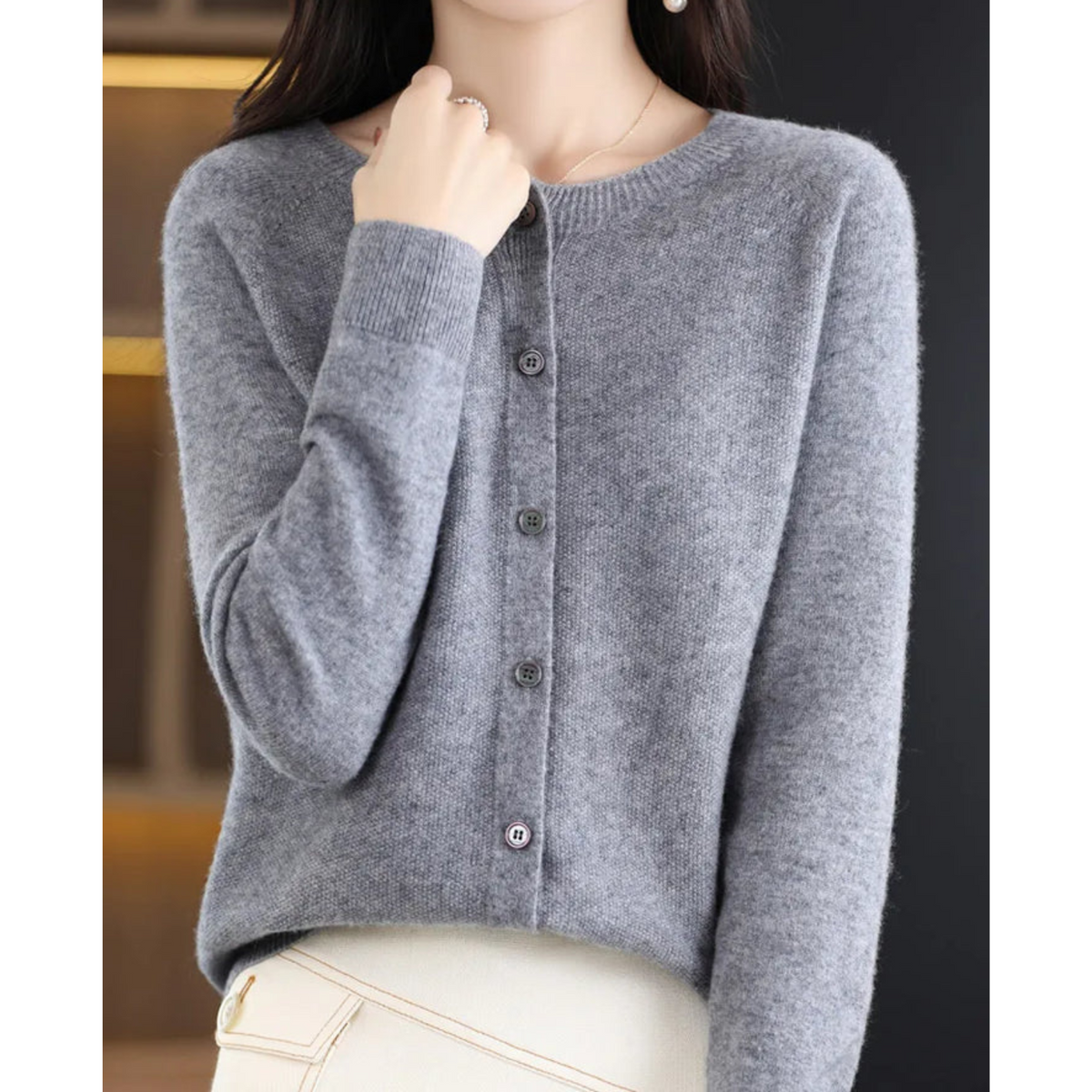 Women's Knit Cardigan – Crew-Neck Button-Front Cardigan