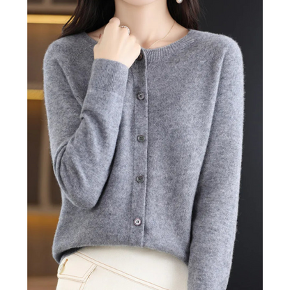Women's Knit Cardigan – Crew-Neck Button-Front Cardigan