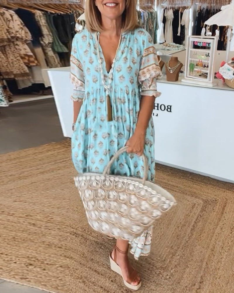 Women's floral V-neck dress - front