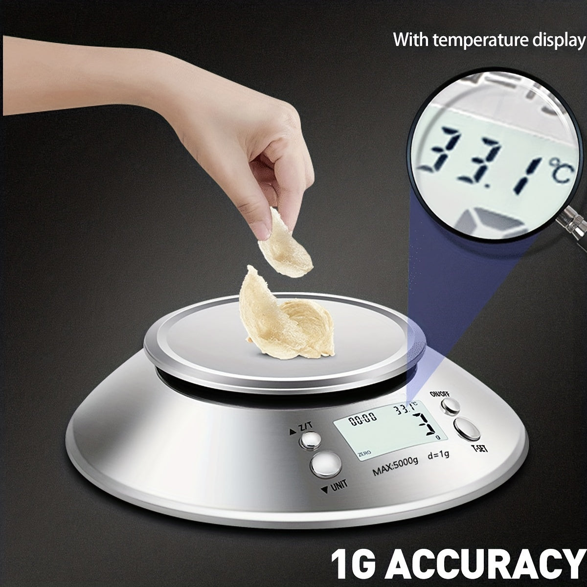 Digital kitchen scale with stainless steel platform