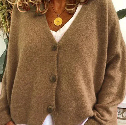 Women's khaki casual V-neck button knit cardigan