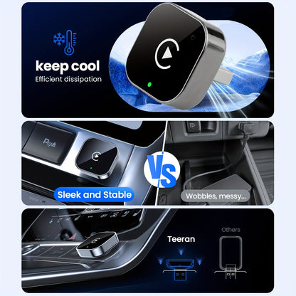 Wireless 2-in-1 CarPlay and Android Auto adapter dongle with USB and USB-C