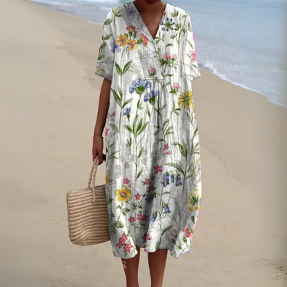 Floral V-Neck Summer Dress – Multicolour Maxi Dress