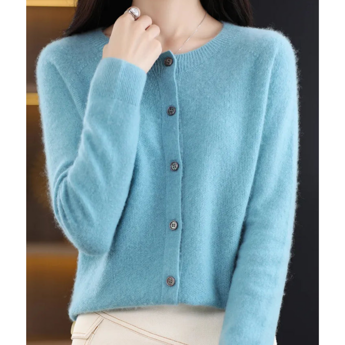 Women's Knit Cardigan – Crew-Neck Button-Front Cardigan