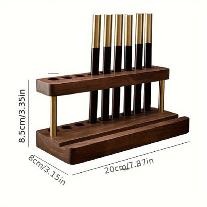 Walnut Desk Organiser – 10-Slot Pen & Phone Holder