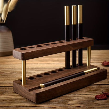 Walnut Desk Organiser – 10-Slot Pen & Phone Holder