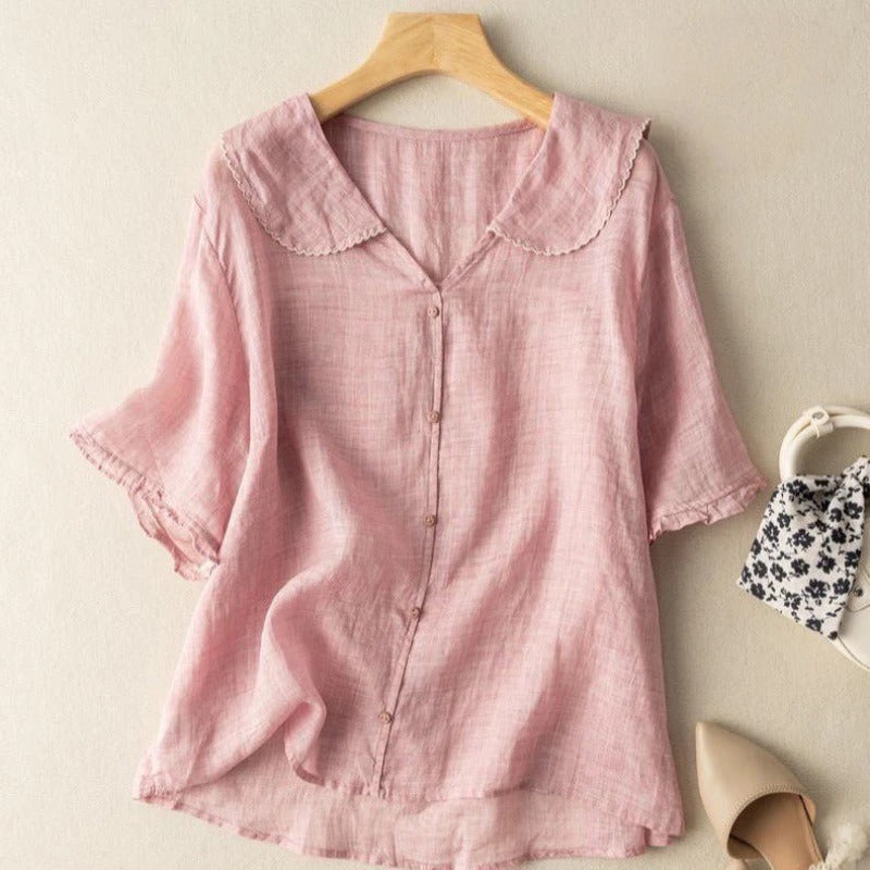 Women's vintage scalloped-collar button blouse