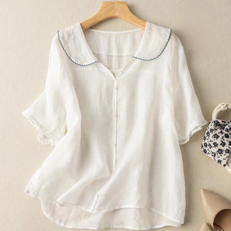 Women's vintage scalloped-collar button blouse