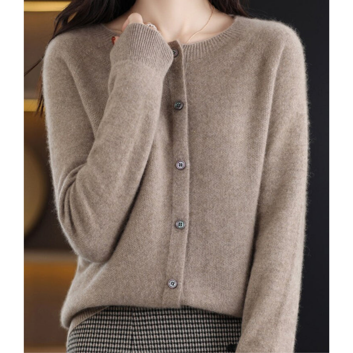 Women's Knit Cardigan – Crew-Neck Button-Front Cardigan