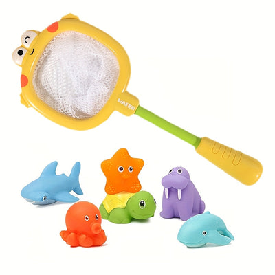 Bath Toy Set with Nets – Floating Sea Animals & Water Squirters