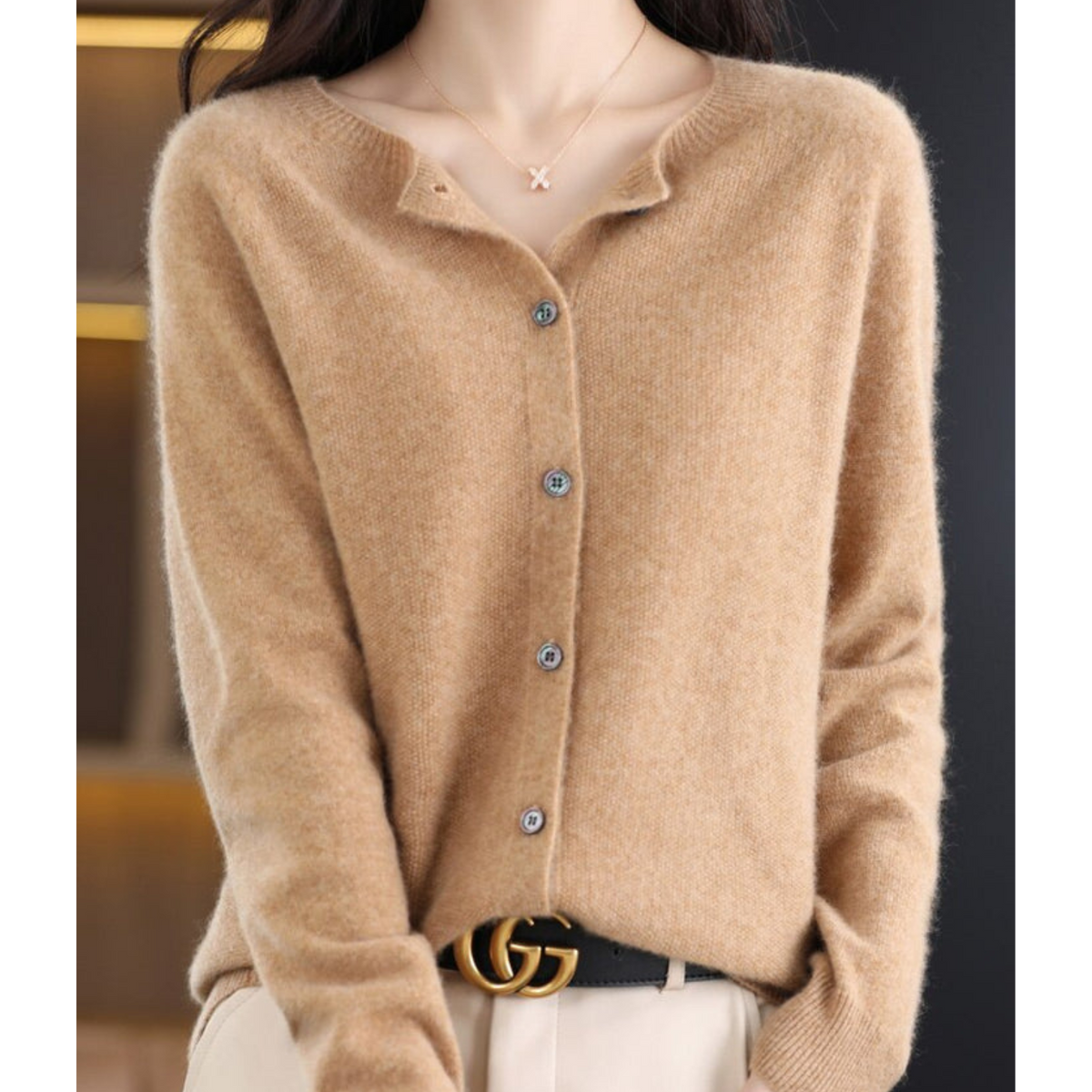 Women's Knit Cardigan – Crew-Neck Button-Front Cardigan
