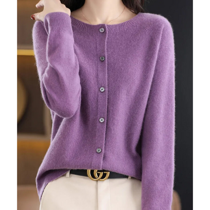 Women's Knit Cardigan – Crew-Neck Button-Front Cardigan