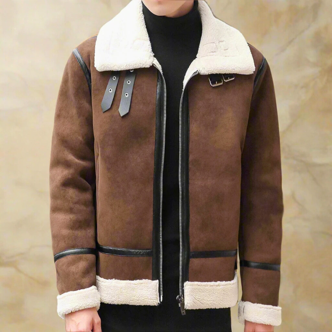 Men's suede winter overcoat