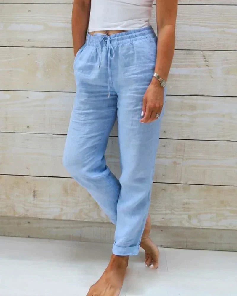 Women's drawstring cotton trousers